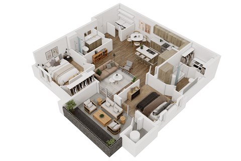 Floor plan for 2 beds, 2 baths, 1223 sqft